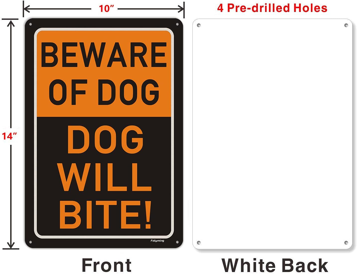 2 Carteles Perro Beware 14x10" Metal Aluminio Reflectante