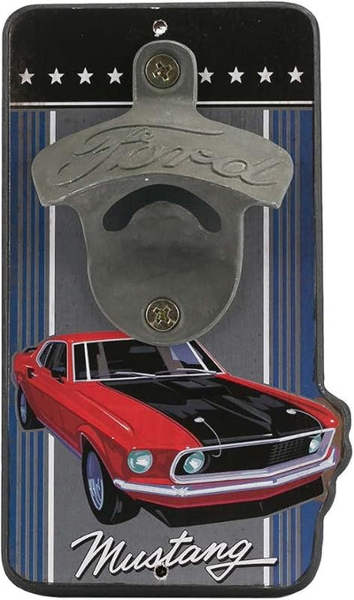 Abridor botellas madera metal Ford Mustang vintage