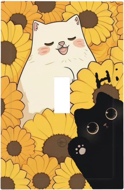 Placa interruptor luz con diseño gato y girasol decorativa