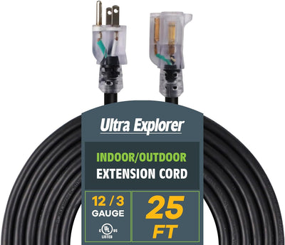 Cable extensión impermeable 25ft negro resistente SJTW