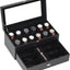 Caja relojes cuero 12 compartimentos 6 gafas 2 capas cajón