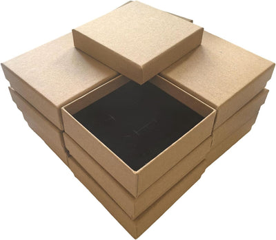 12 Cajas Regalo Algodón 3.5x3.5pulg para Joyas Marrón Claro