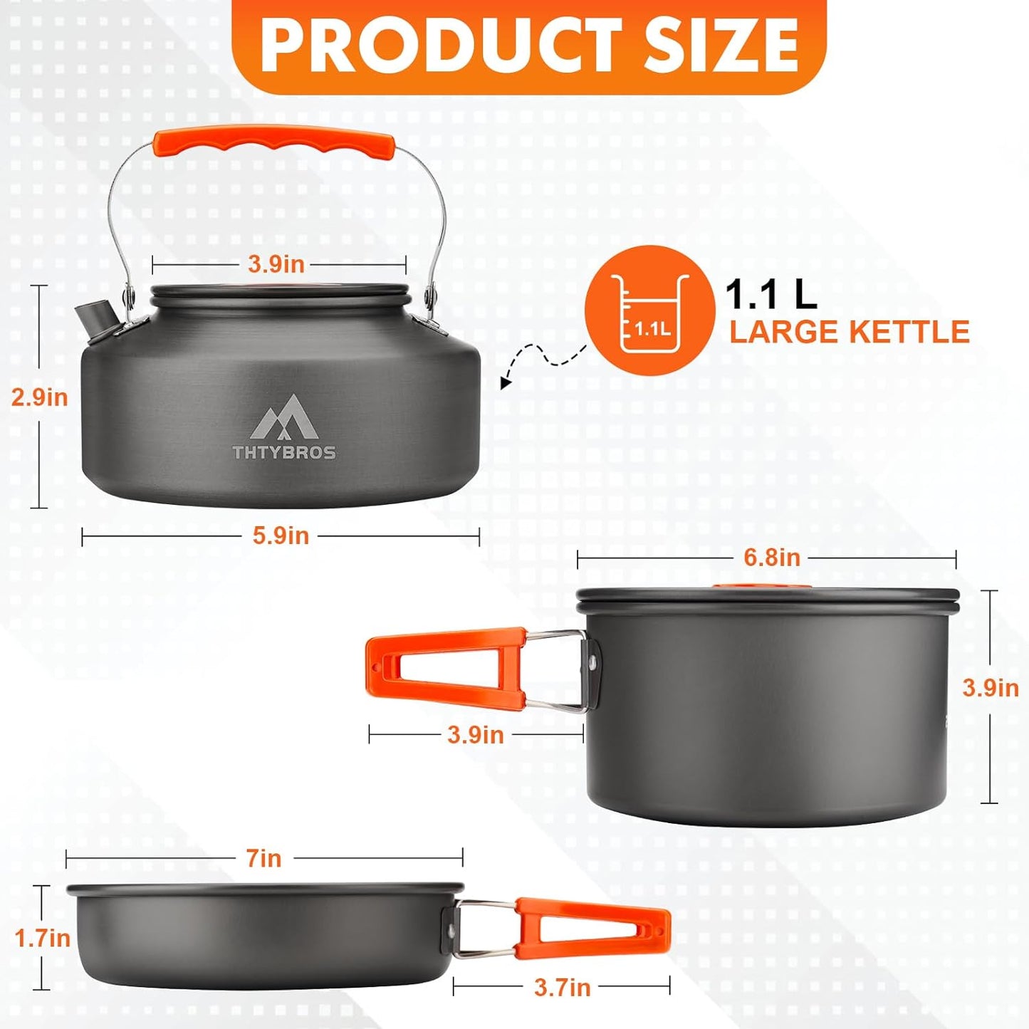 Kit utensilios cocina acampar 17 pzas olla 0.45gal sartén 7"