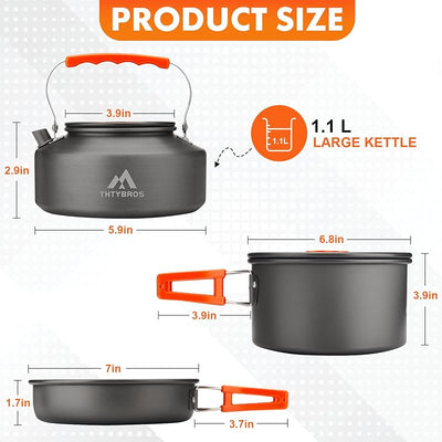 Kit utensilios cocina acampar 17 pzas olla 0.45gal sartén 7"