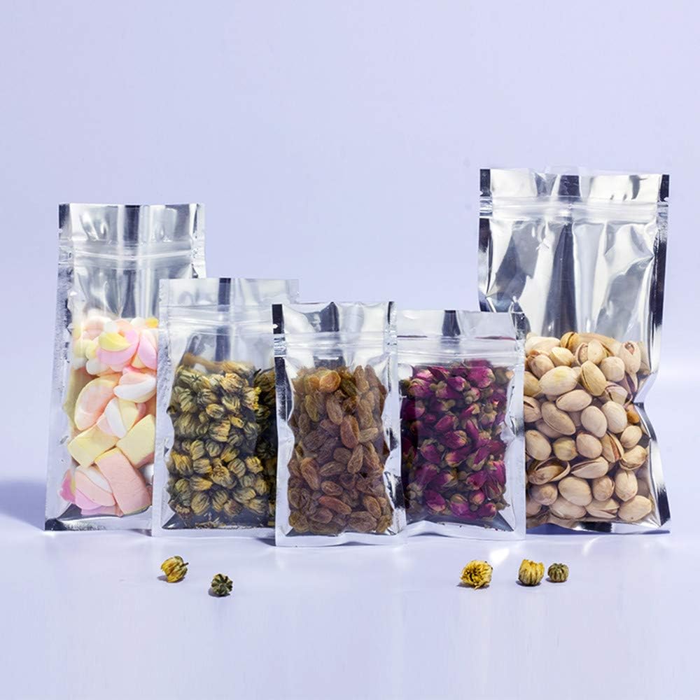 100 Pzas Bolsas Aluminio 18x26cm Resellables para Alimentos