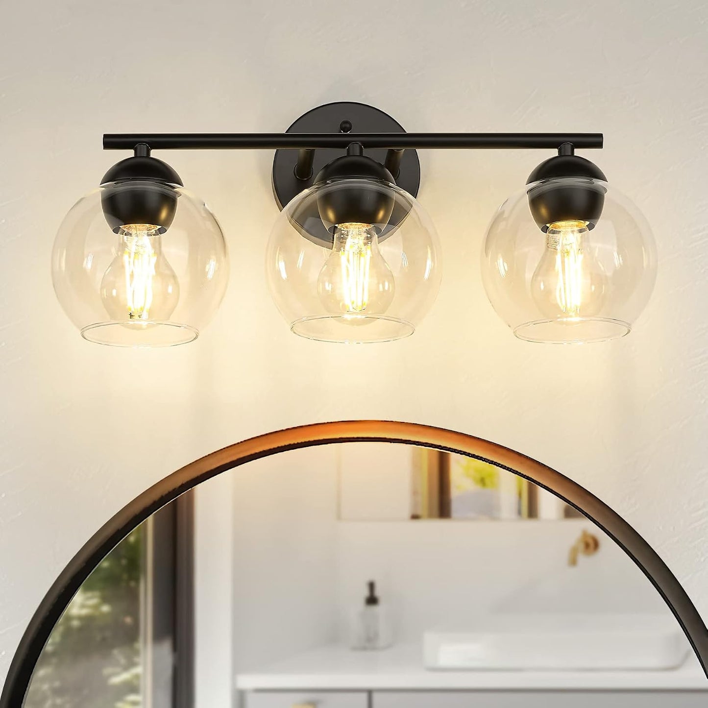Lámpara tocador 3 luces negro vidrio transparente