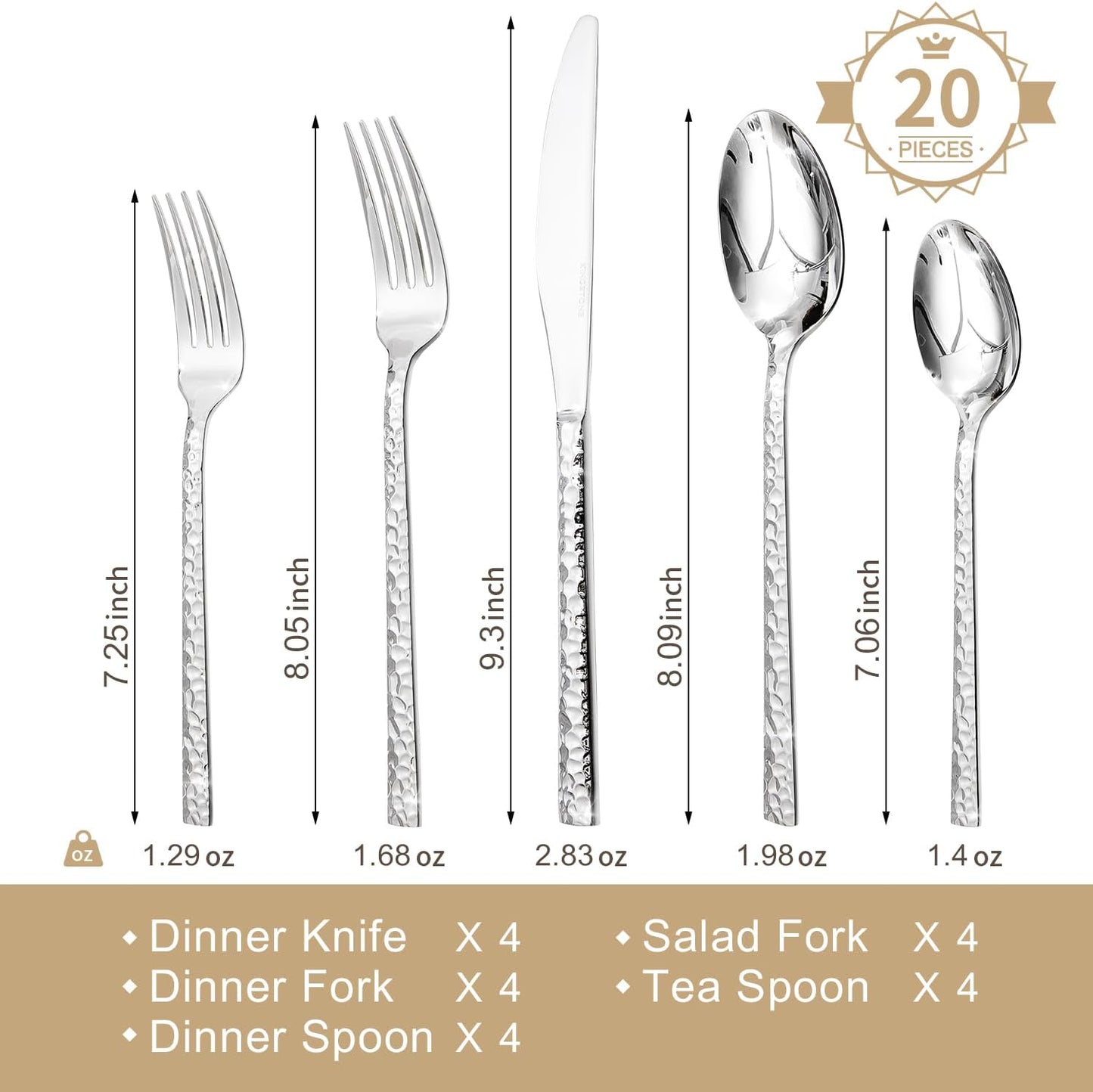 Set 20 Pzas Cubiertos Acero Inox 18/10 para 4