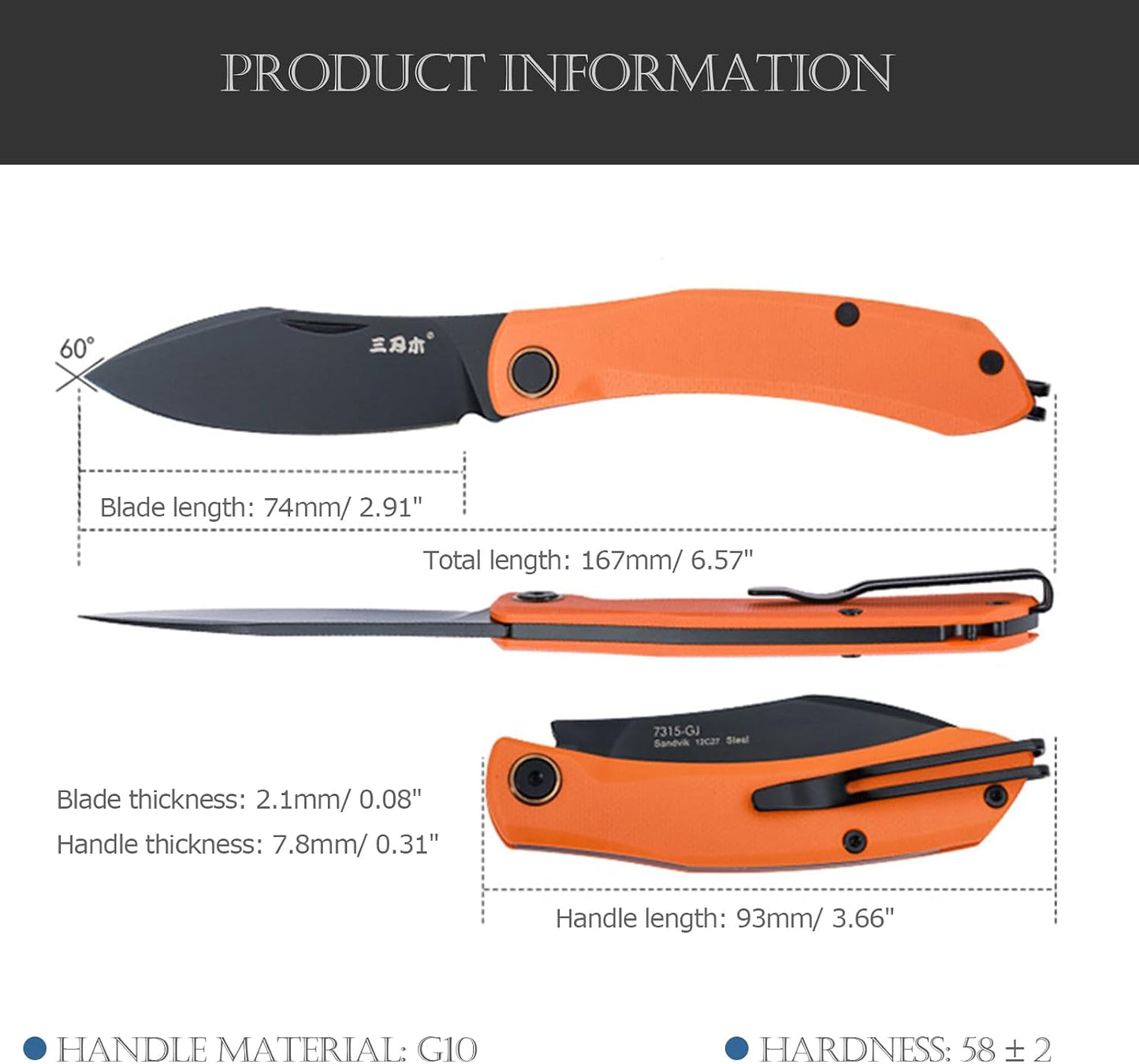 Cuchillo plegable bolsillo 6.57pulg acero 12C27 mango G10