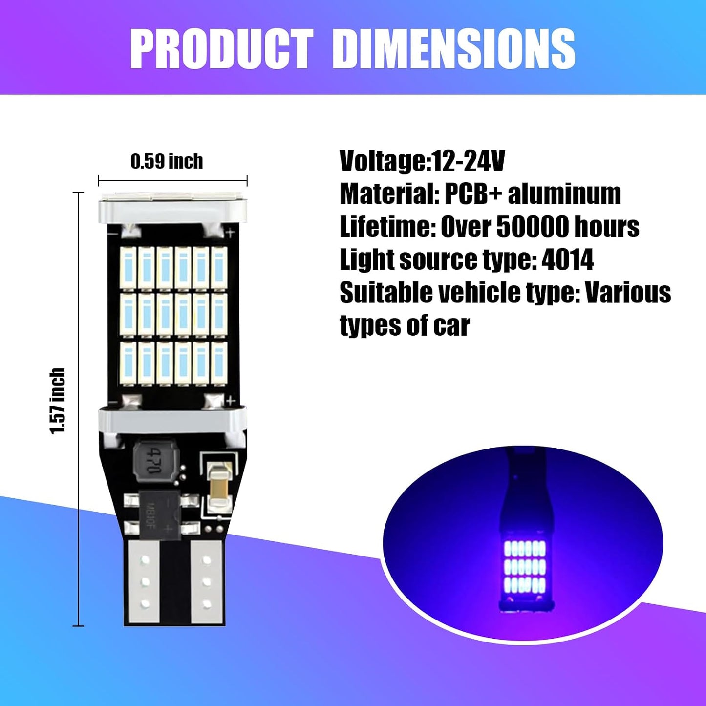 4 Pzas Luces Reversa LED T15 6500K 360° Canbus