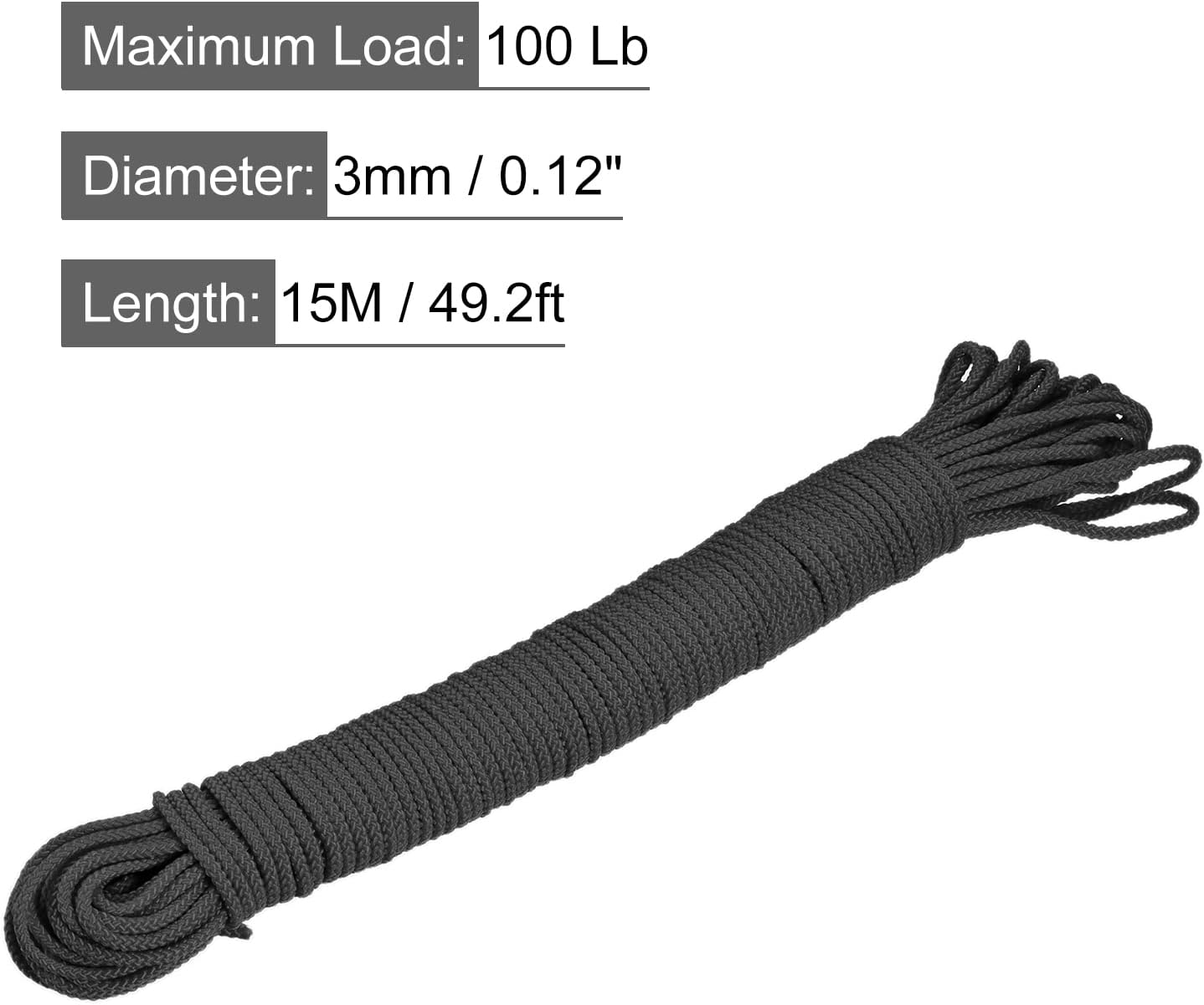 Cuerda trenzada 15m/49.2ft 1/8" negro uso interior y exterior