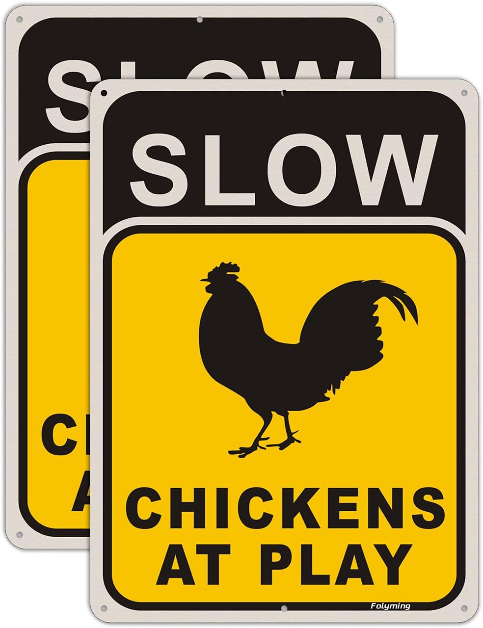 Cartel cruce pollo lento 14x10" metal aluminio reflectante