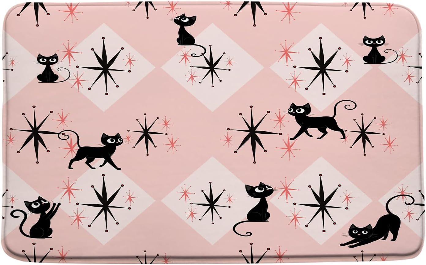Tapete baño gato geométrico 17.8x29.5pulg microfibra espuma