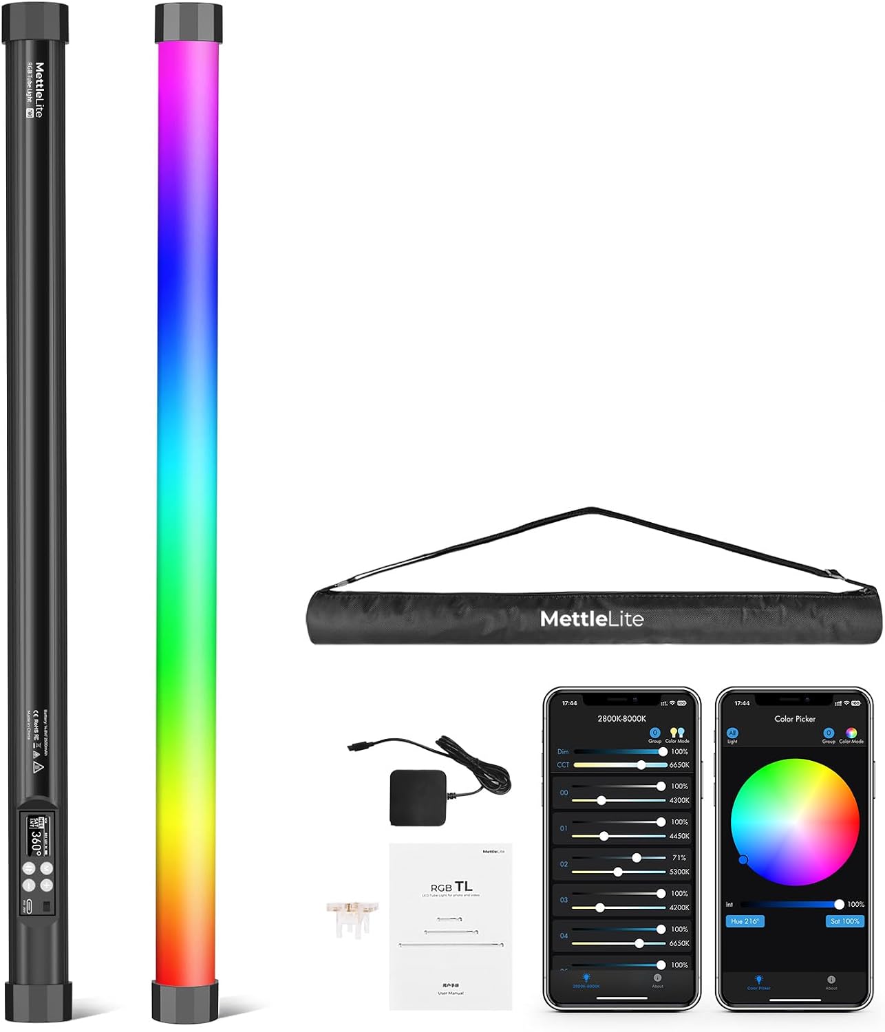 Tubo luz RGBWW LED 2ft control APP DMX CRI97 para estudio