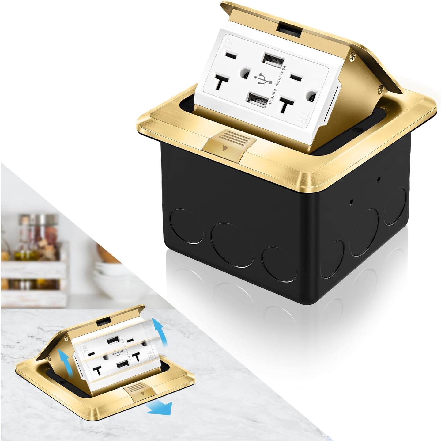 Kit enchufe piso acero inox USB 5V/4.8A 20A impermeable