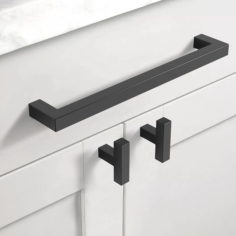 10 Tiradores Acero Inox 8" Negro Mate para Gabinete