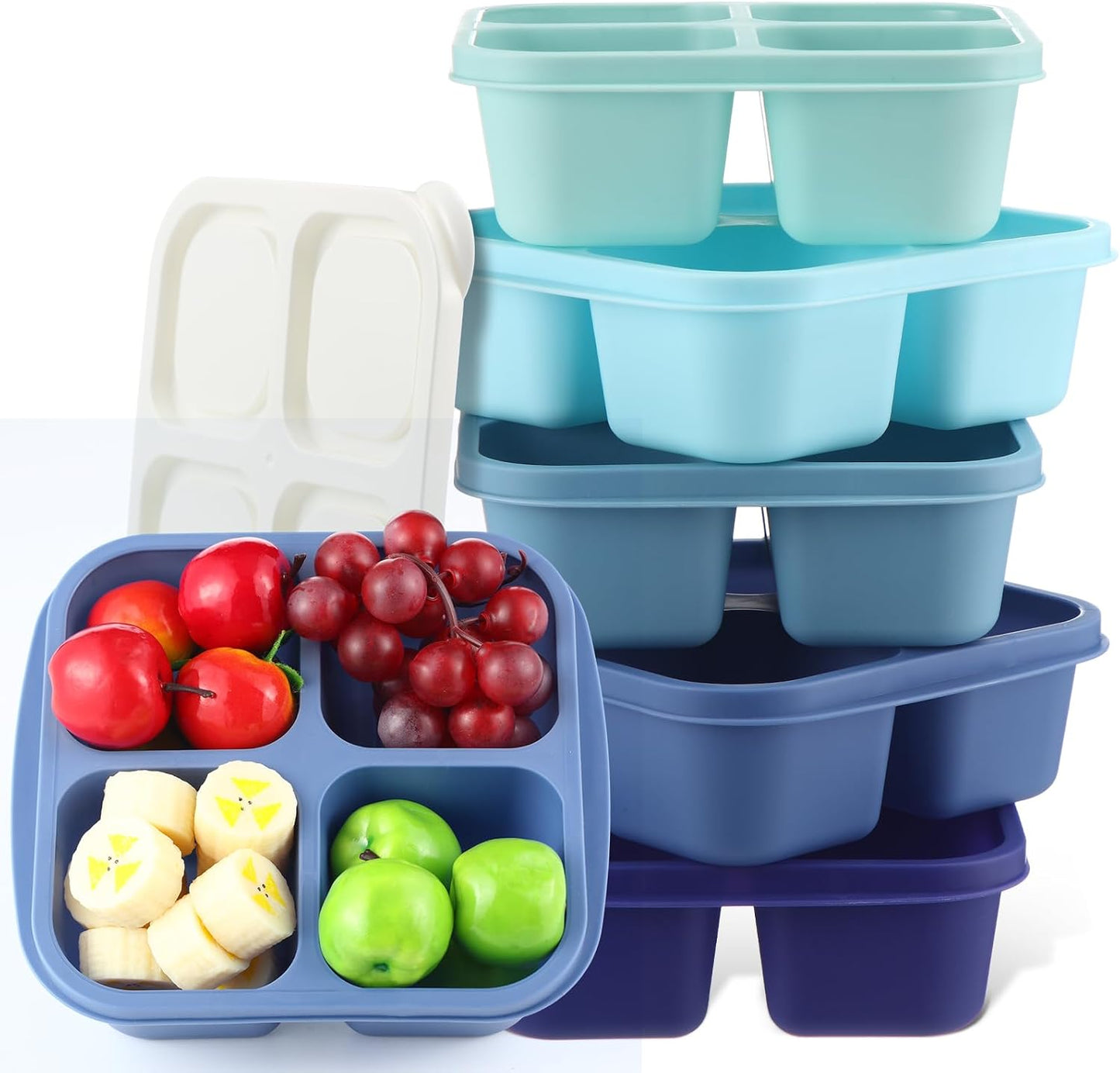 5 Cajas Aperitivos 4 Compartimentos Reutilizables Azul