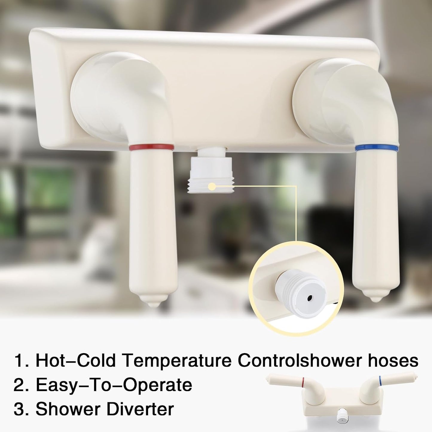 Grifo doble ducha RV desviador con palancas blanco lechoso