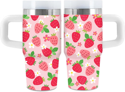 Vaso de fresa rosa 14oz acero inox con pajilla para niños