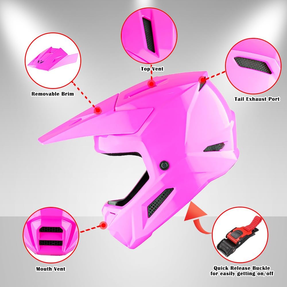 Casco motocross niños multideporte rosa gafas guantes pack