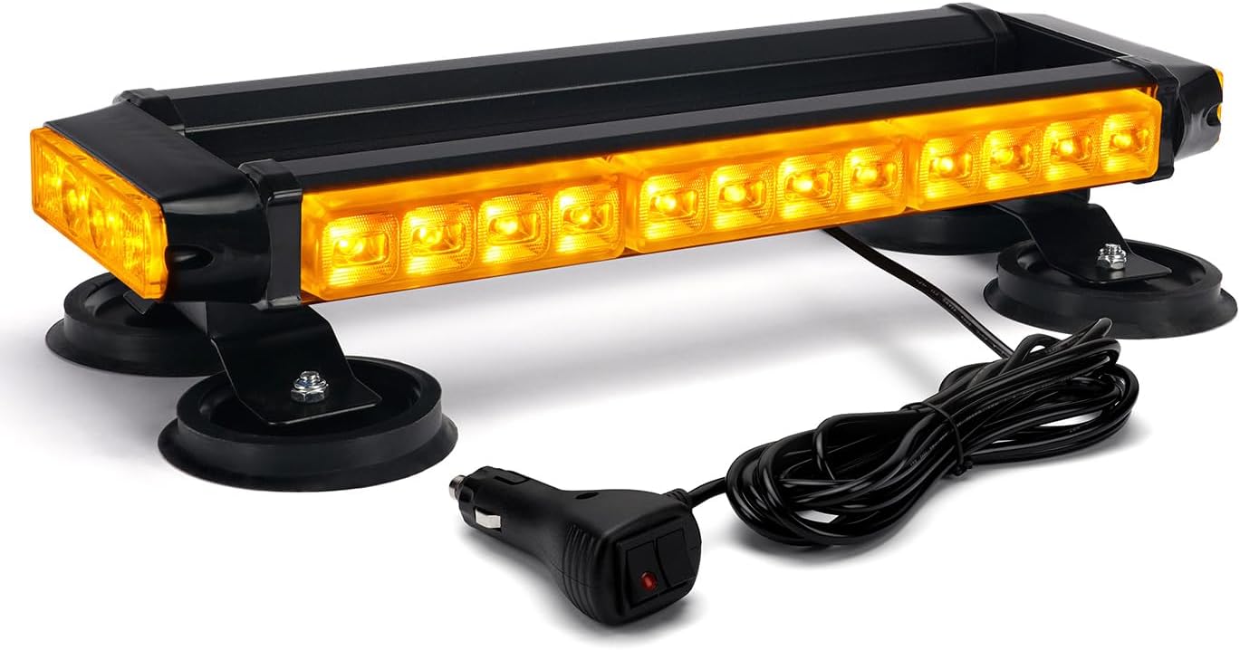 Barra luz LED ámbar 32 luces 14.5pulg base magnética