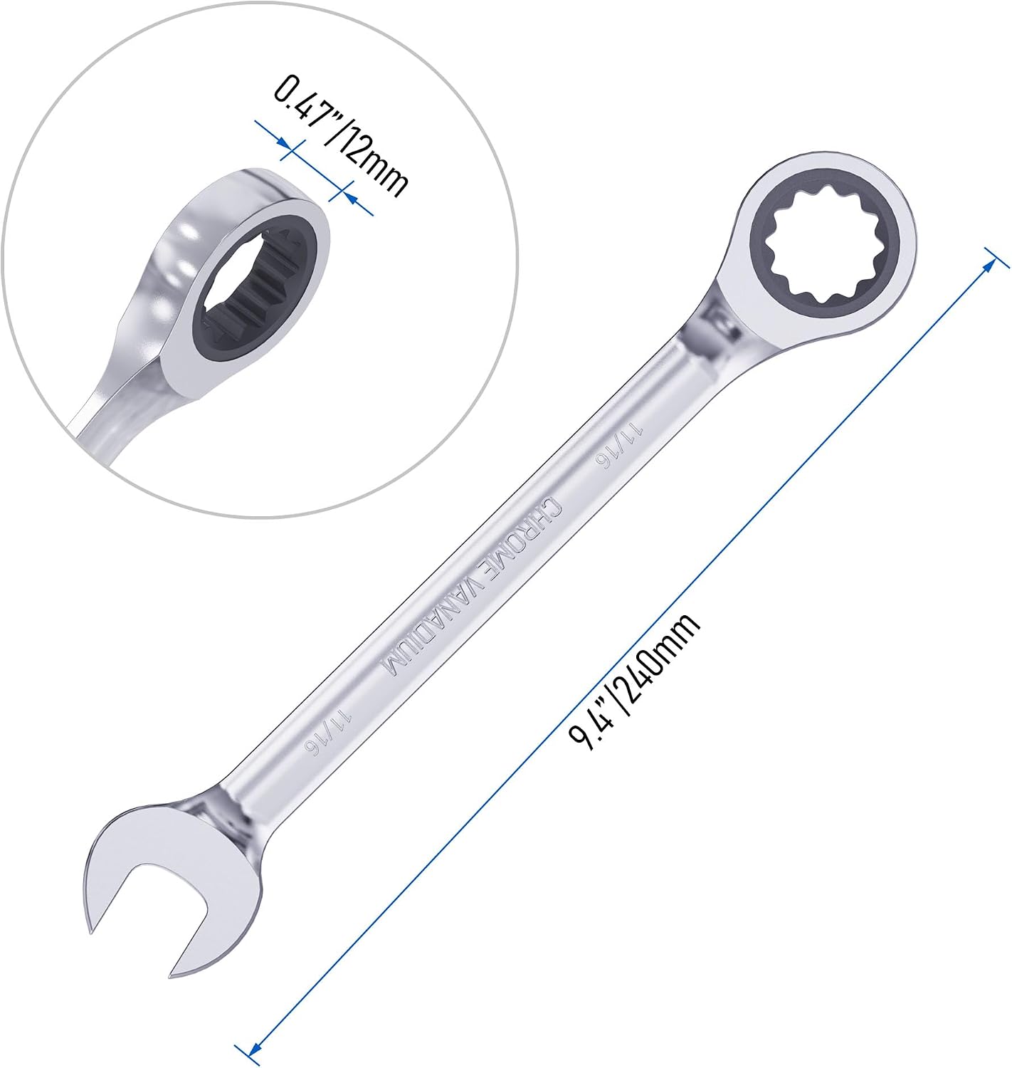 Llave trinquete 11/16 pulg 72 dientes CR-V espacios reducidos