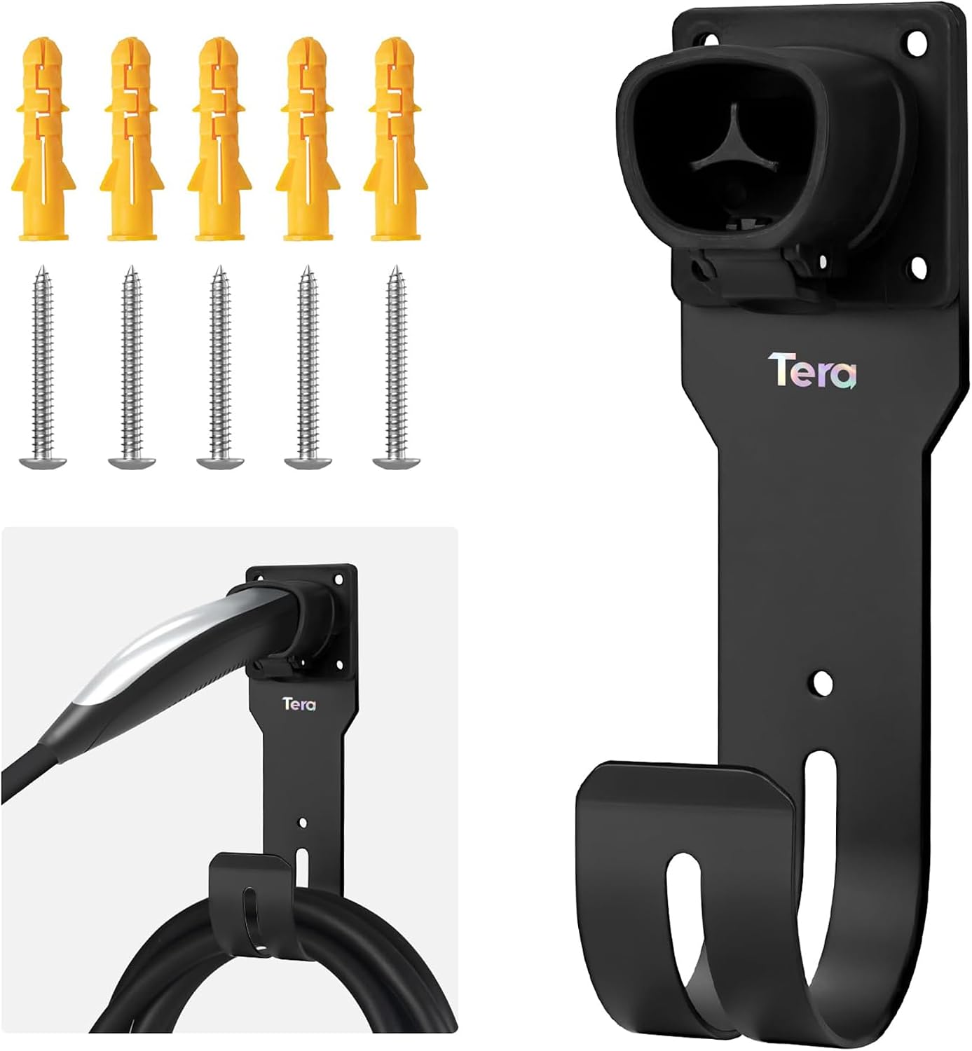 Soporte cable cargador EV Tesla pared con gancho J
