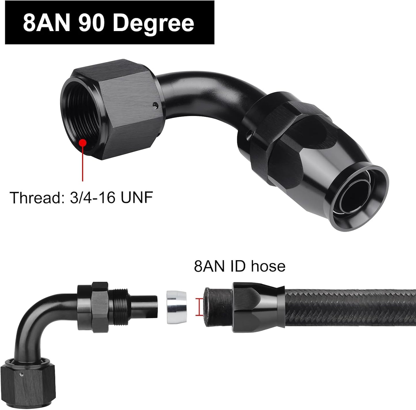 Extremo manguera PTFE 90 grados negro 2 pzas