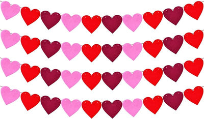 4 Pzas Guirnaldas Corazones Fieltro Rojo Rosa San Valentín