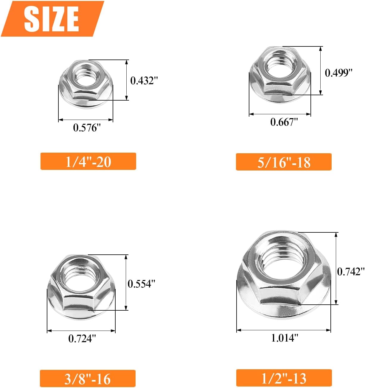 Kit 38 Tuercas Brida Acero Inox 1/4-20 5/16-18