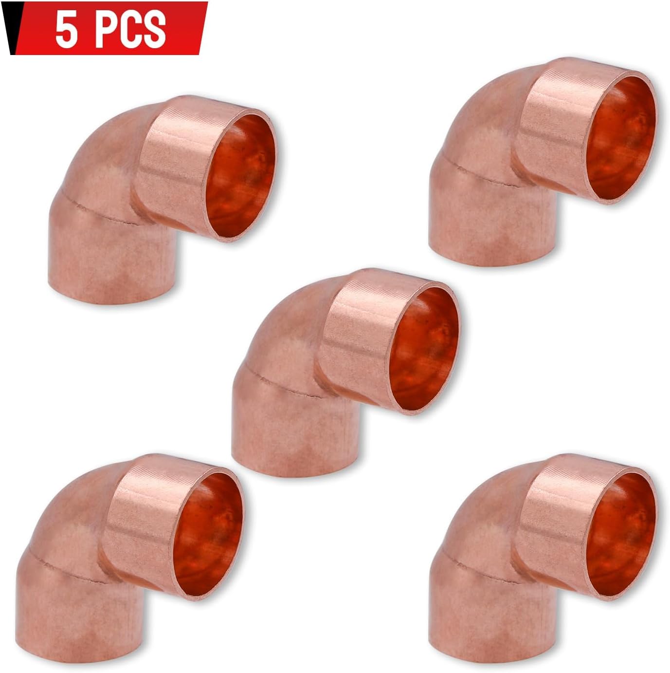 Codo cobre 1/2pulg junta soldadura 90grados HVAC paquete 5