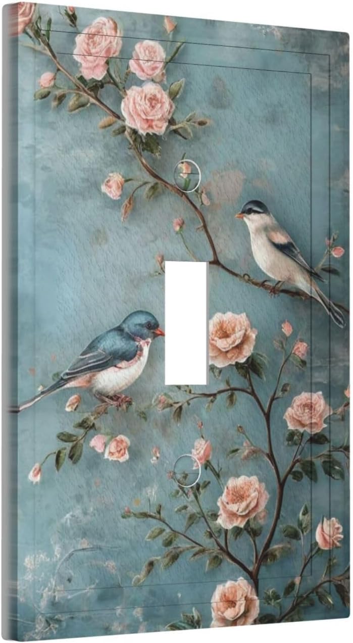 Placa interruptor con aves flores decorativa campestre