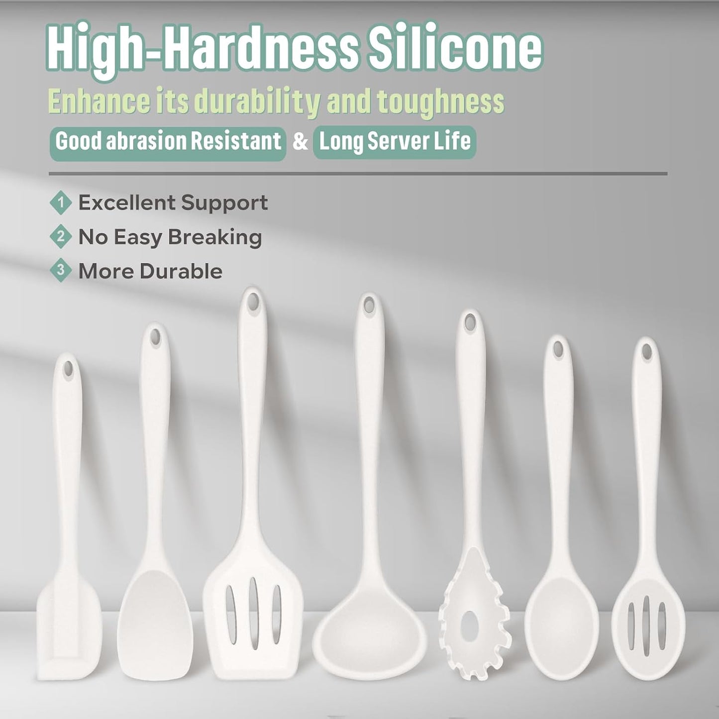 Set 7 Pzas Utensilios Silicona Antiadherente Blanco