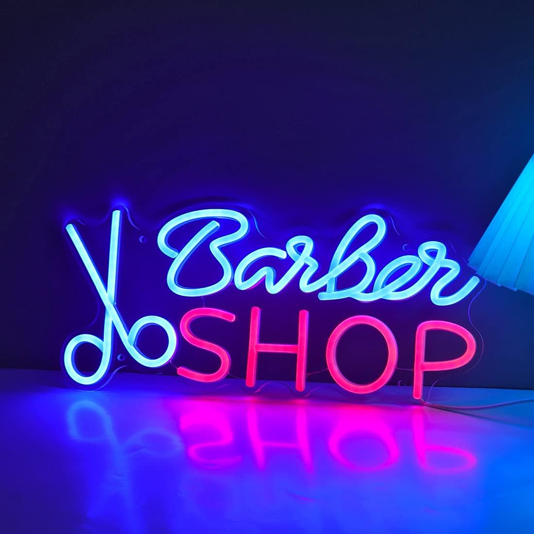 Letrero neón led peluquería estudio 15.75pulg azul rojo