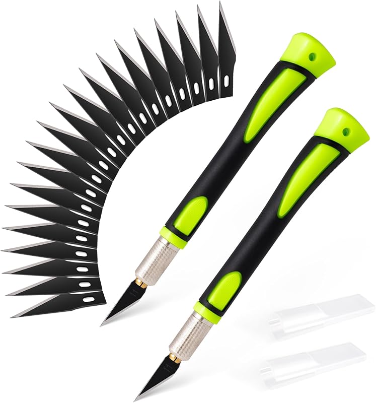 Juego cuchillos manualidades 20 cuchillas mango goma verde