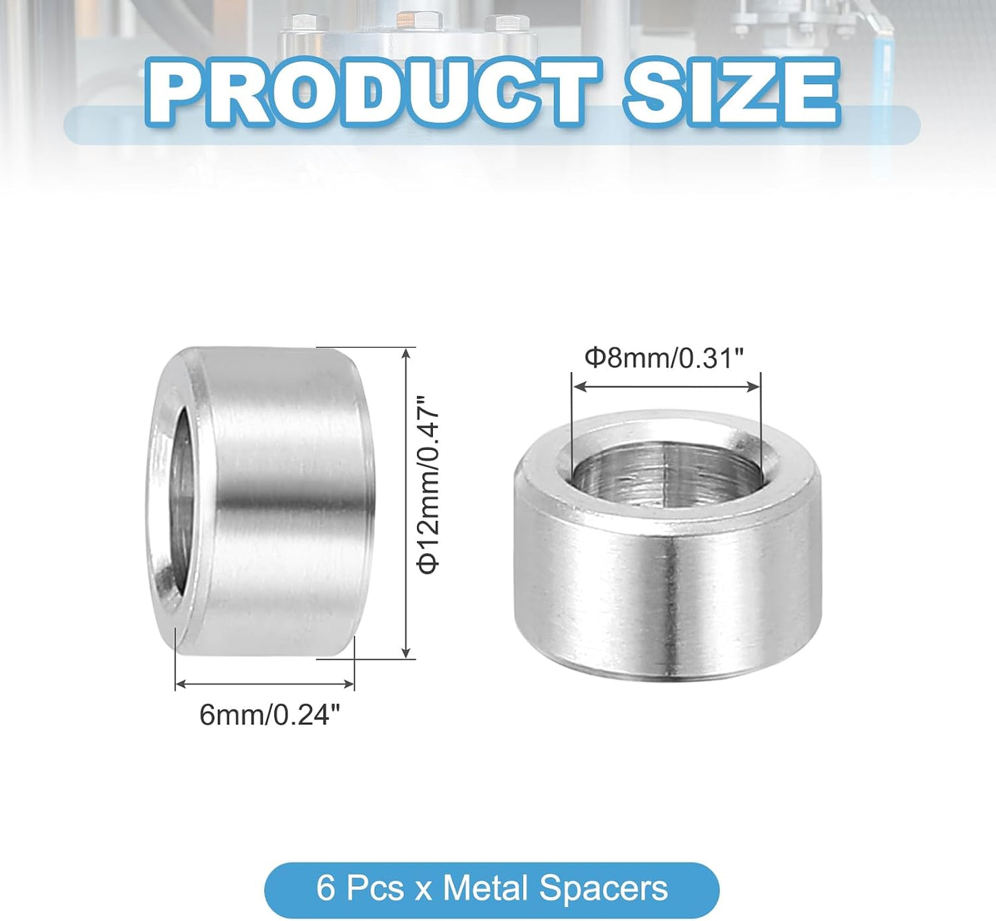 6 Pzas Espaciadores Acero Inox 8x12x6mm Sin Rosca