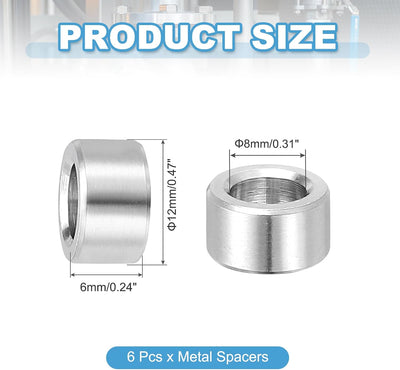 6 Pzas Espaciadores Acero Inox 8x12x6mm Sin Rosca