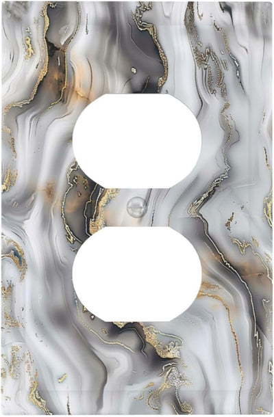Cubiertas tomacorrientes mármol gris dorado arte abstracto