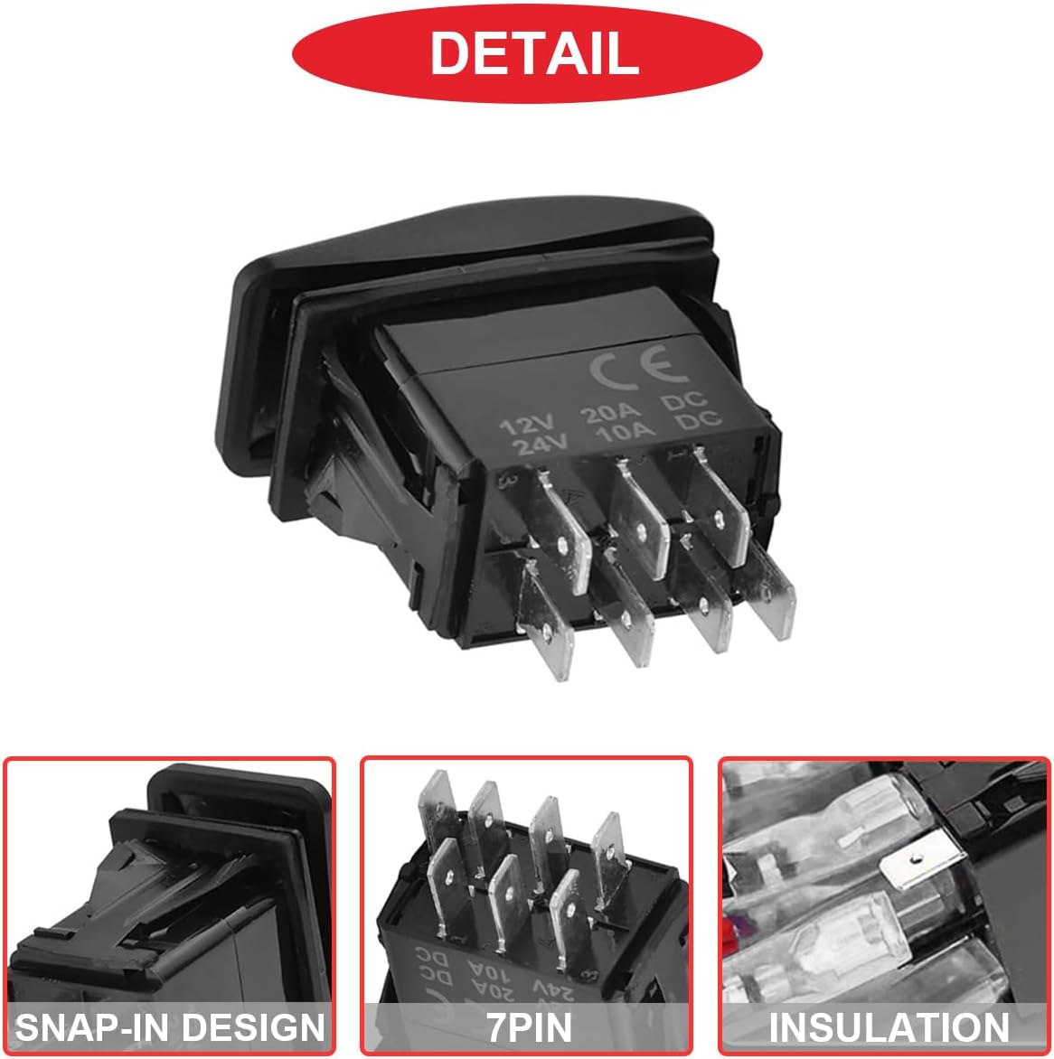 Interruptor basculante 12V 20A DPDT con luz LED azul/rojo