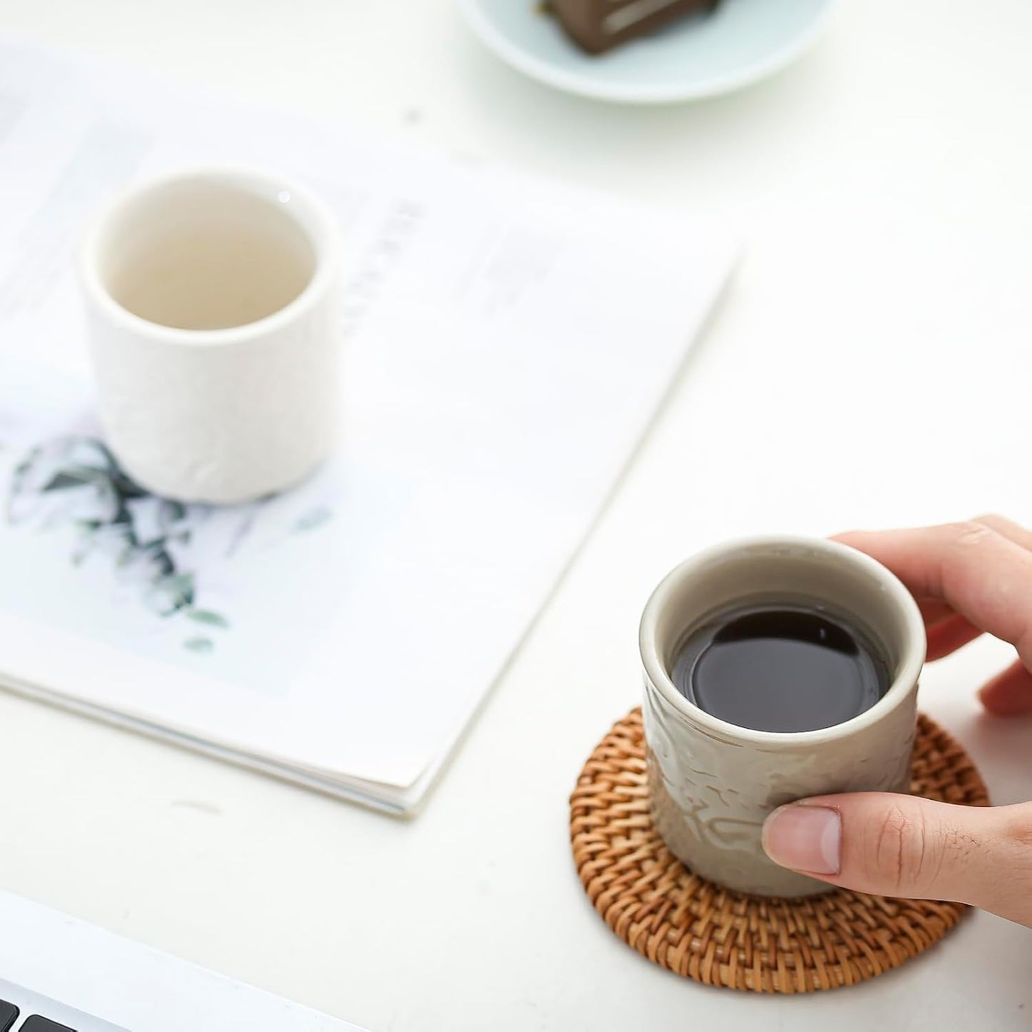 Set 2 Tazas Cerámica Espresso 3.4oz Sin Asas Blanco