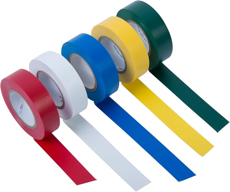 Cinta eléctrica PVC 7 mil 1/2pulg x20pies 5uds varios colores