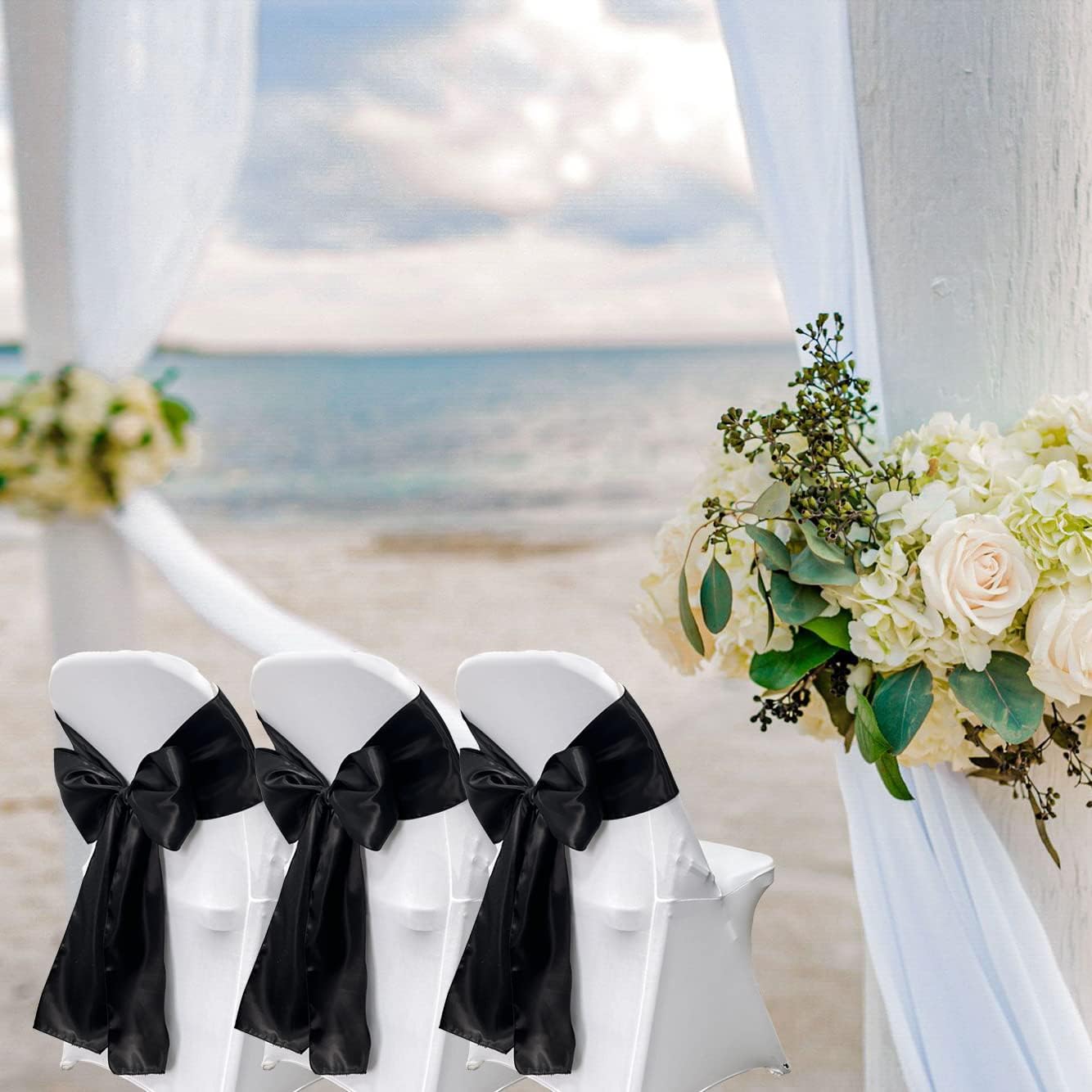 Bandas satén para silla 50 lazos bodas eventos negro