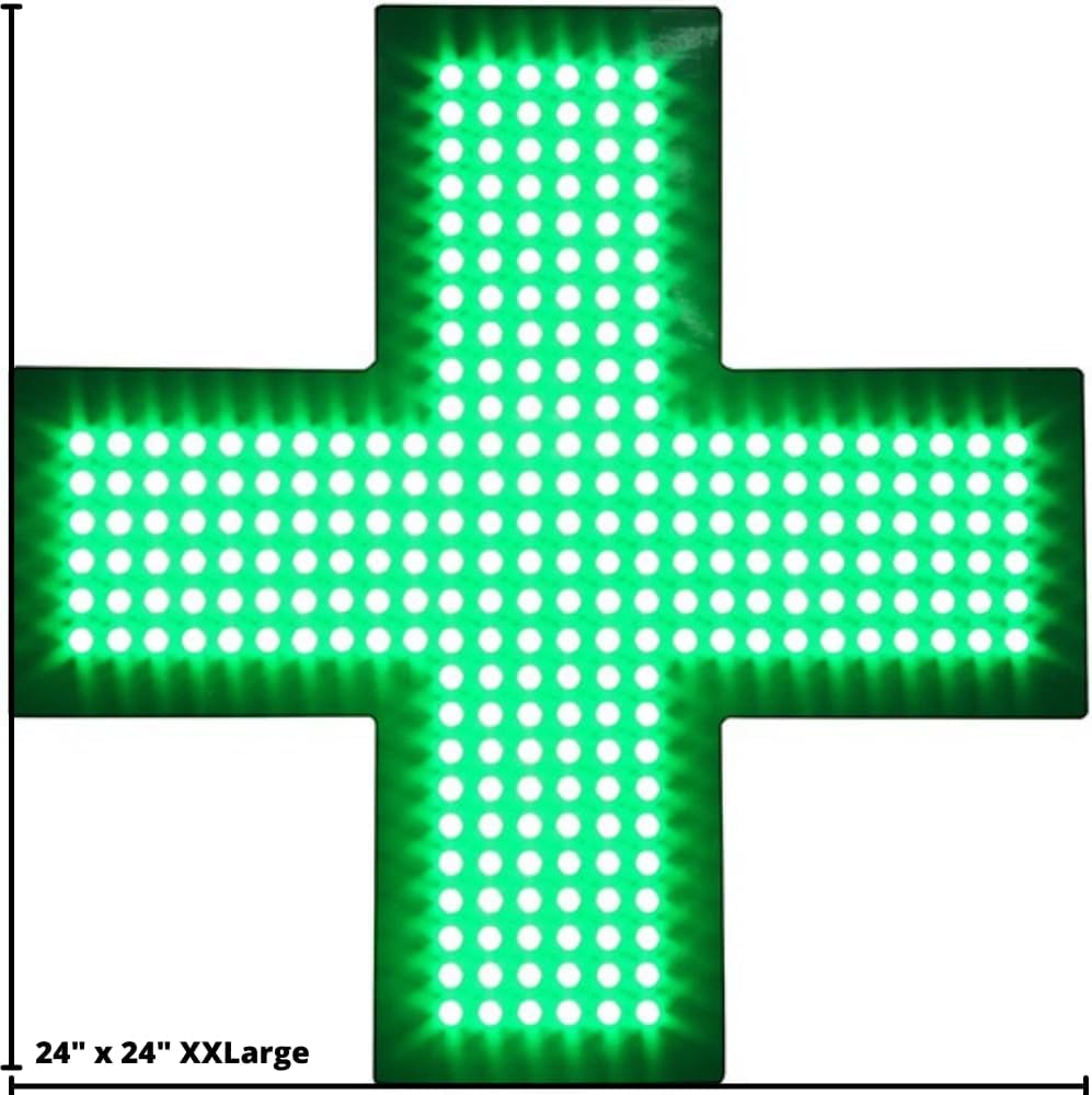 Letrero LED dispensario cruz médica pantalla verde