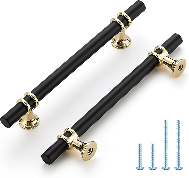 Manijas gabinete T-Bar 5" pack 30 color negro y dorado