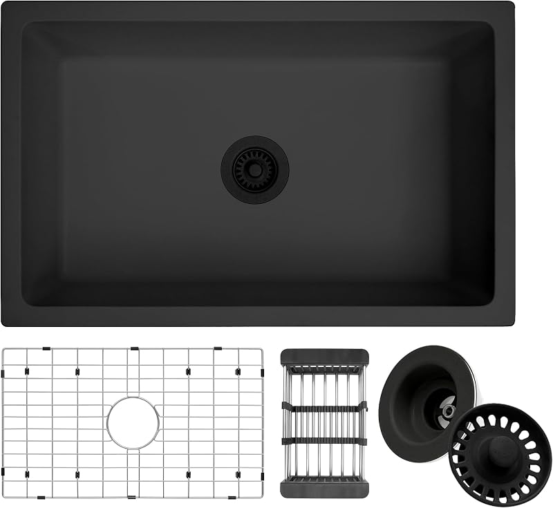 Fregadero cocina negro granito 30" bajo montaje