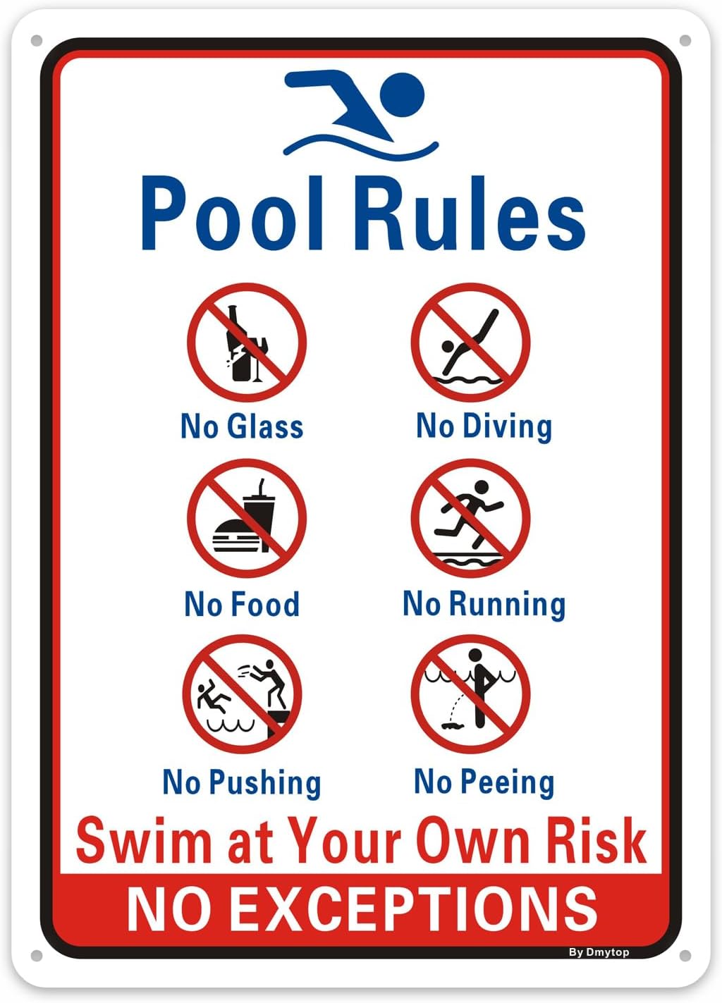 Letrero piscina No Diving No Glass aluminio 14x10"