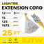 Cable extensión iluminado 25ft con 3 tomas SJTW 12/3