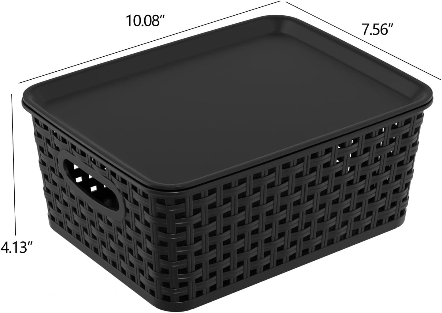 6 Pzas Cestas Plástico con Tapa Apilables Negro