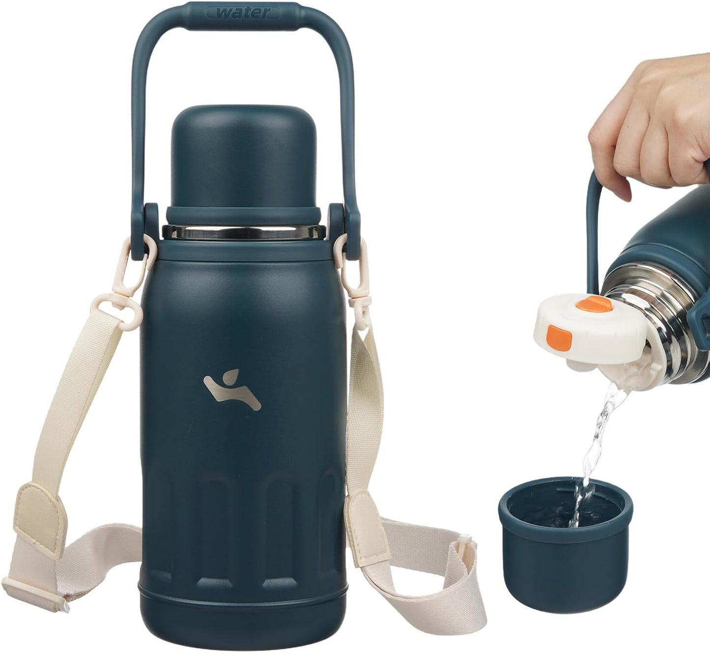 Botella térmica vacío asa correa 27oz azul marino