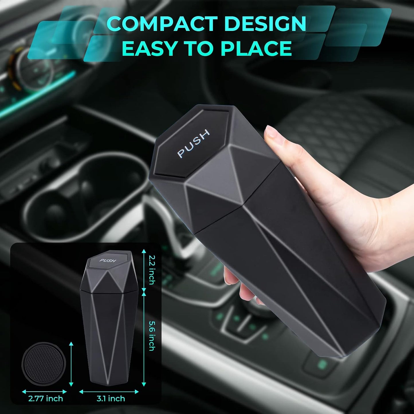 Bote basura auto con tapa 2 pack mini portavasos negro