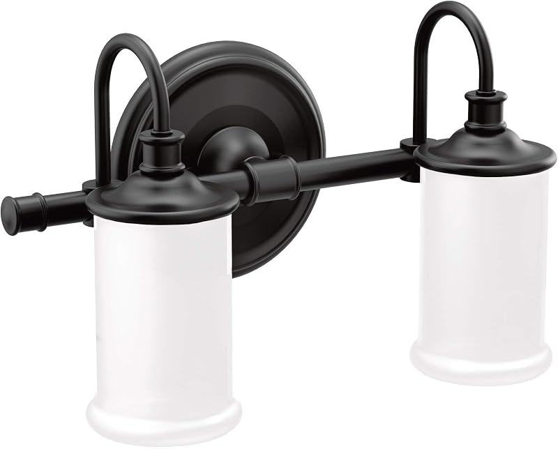 Accesorio baño doble con 2 luces vidrio esmerilado negro